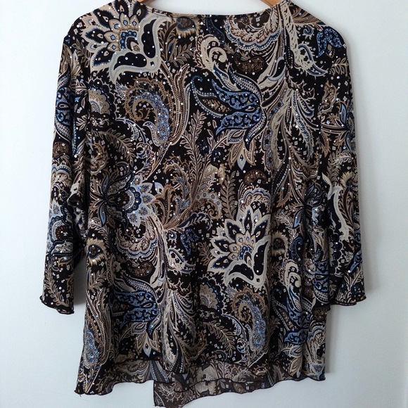 VTG Y2K Paisley Sequin Wrap Top Womens 1X Fairy Boho Glam Brown Asymmetrical - Picture 8 of 9